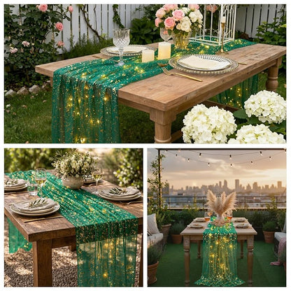 Artscope Green 28" x 120" Lighted Gauze Table Runner with LED Modes