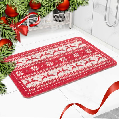 Hargiis Christmas Non-Slip Bathtub Mat, Anti Slip Shower Mat, Fast Drying Bathtub Mats, Foot Scrubber Mat, Anti Slip Mat for Tub, Floor, Bathroom, Kitchen, Home, Hotel (Reindeer Snowflake, 24"x16")
