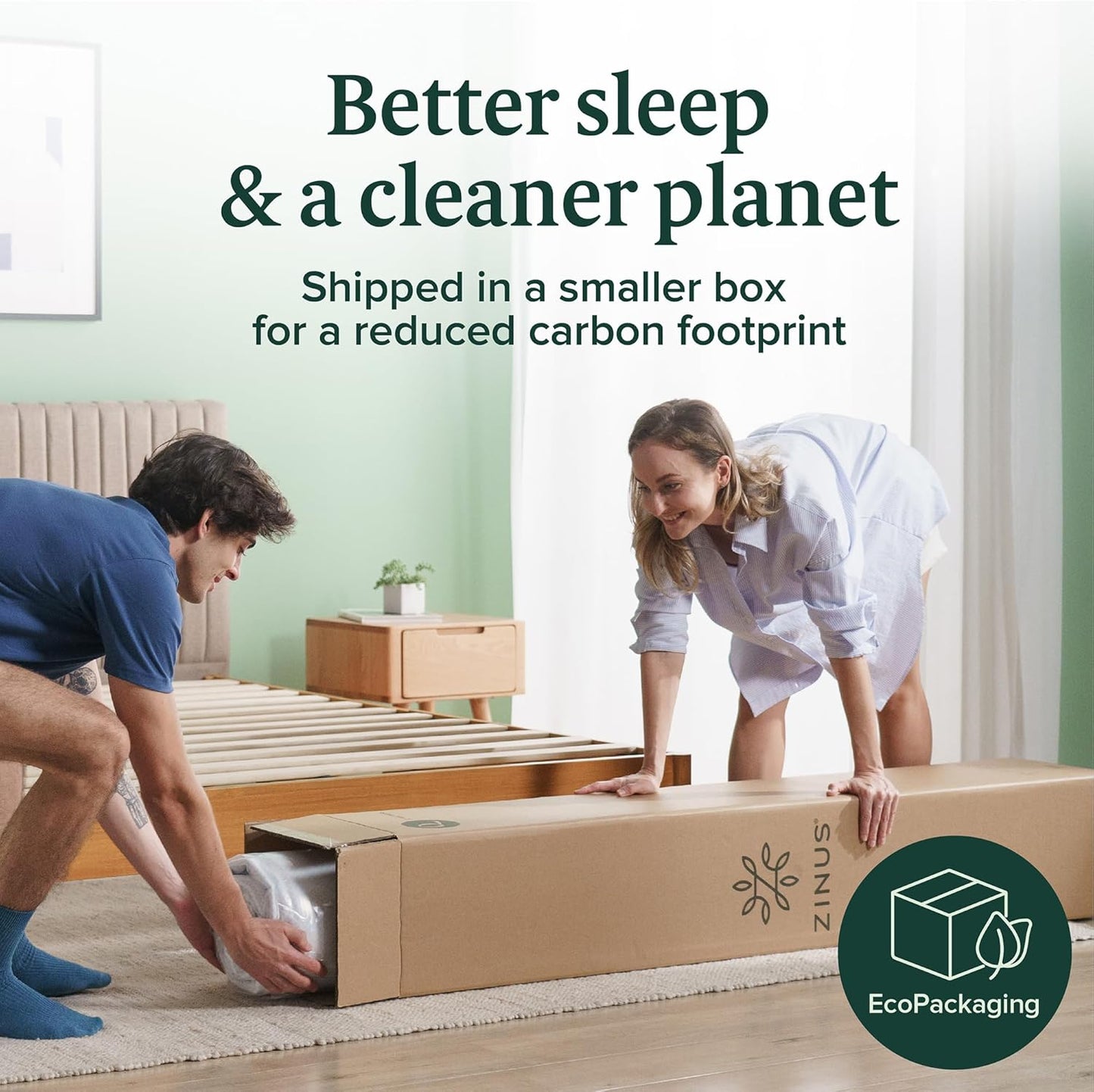 ZINUS 6-Inch Short Queen Green Tea Memory Foam Mattress - Medium Firm, Zoned Pressure Relief, Fiberglass Free
