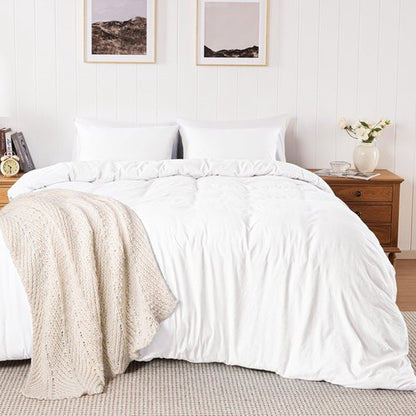 White Super Soft Duvet Cover Set Queen Size, 3 Pieces Pre-washed Microfiber Cotton-Like Comforter Cover Bedding Set with Button Closure, Includes 1 Duvet cover & 2 Pillow Cases, No Comforter