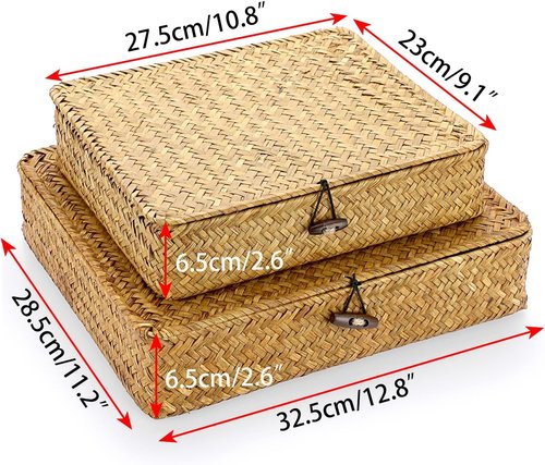 Hipiwe Wicker Storage Bins - Set of 2 Natural Seagrass Baskets with Lids | Multipurpose Home Organizer in Caramel