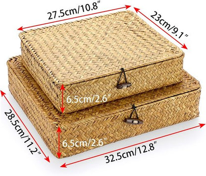 Hipiwe Wicker Storage Bins - Set of 2 Natural Seagrass Baskets with Lids | Multipurpose Home Organizer in Caramel