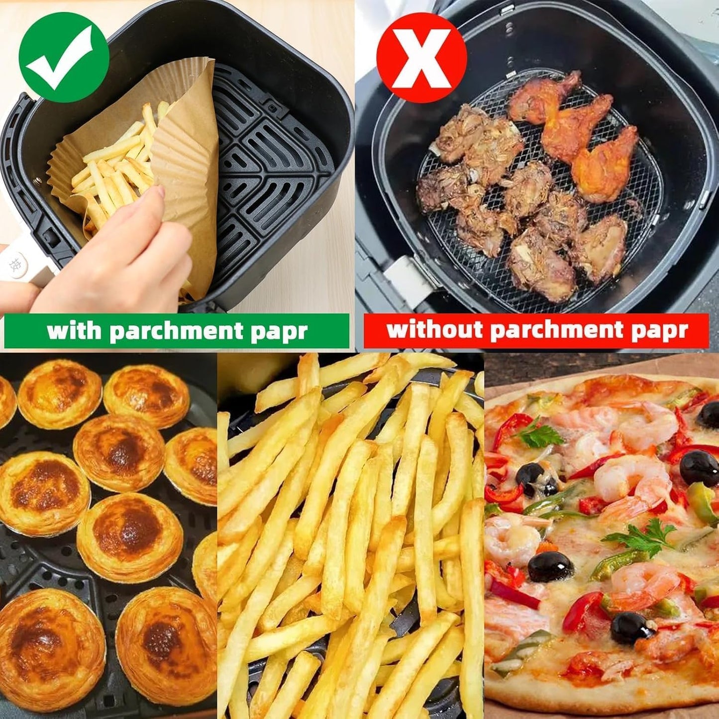 Air Fryer Liners | Non-Stick Disposable Baking Paper - 200PCS 9'' Square for 5-8QT Cooking