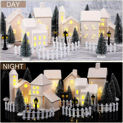 Fovths LED Lighted Ceramic Winter Village Figurines - 39-Piece Holiday Desktop Ornament Set