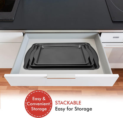 Perlli Non-Stick Baking Sheets Set - 3-Piece Carbon Steel Oven Trays for Cookies & Cakes | BPA Free