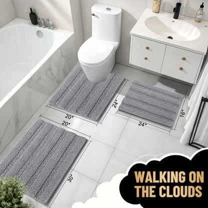 OLANLY Thick Bathroom Rugs 30x20, Extra Soft Absorbent Chenille Striped Bath Rugs, Rubber Backing, Machine Wash Dry, Bath Mats for Bathroom Floor, Tub and Shower, Home Decor Accessories, Grey