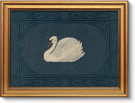 VIYYIEA Vintage Gold Framed Swan Canvas Wall Art - Retro Home Decor for Living Room & Bedroom (16L x 12W)