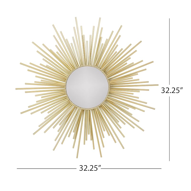 Sunburst Wall Mirror - Gold Iron Frame, 32.25"