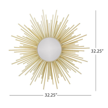 Sunburst Wall Mirror - Gold Iron Frame, 32.25"