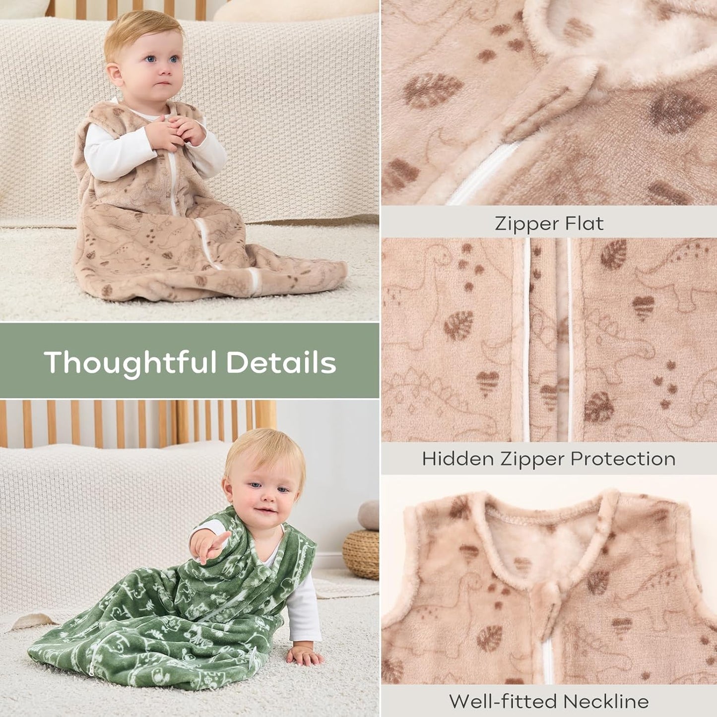 Yoofoss Fleece Baby Sleep Sack - 2 Pack 1.5 Tog Wearable Blanket for 6-12 Months | Soft & Lightweight
