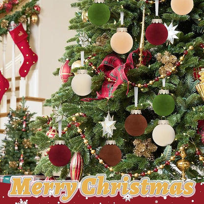 Velvet Flocked Christmas Tree Ornaments Set 25 Pcs 2.36in Multicolor Shatterproof Balls