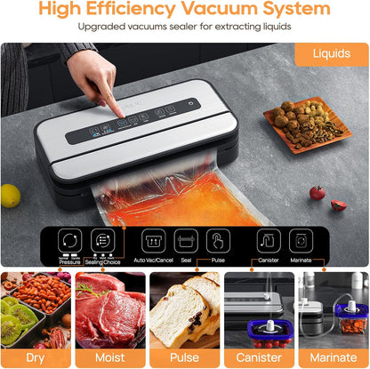 Skiennix Vacuum Sealer Machine - 90Kpa Food Preservation with Dry/Moist Modes & Built-in Cutter