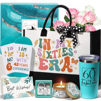 60th Birthday Gifts for Women Her, Cool 1965 Birthday Gifts for 60 Year Old Women 60 Fabulous Gifts, Funny Unique Happy 60th Birthday Gifts Ideas for Her Mom Sister Friend Grandma with Canvas Tote Bag