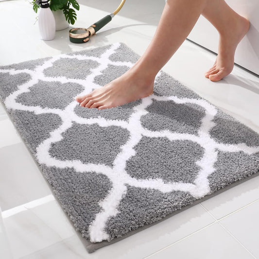 OLANLY Bathroom Rugs - Soft, Absorbent Microfiber Non-Slip Mats | 24x16 Inches, Grey Color