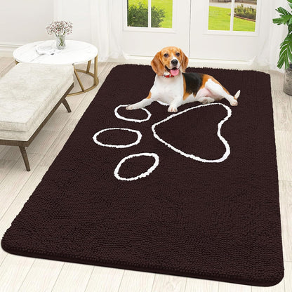 OLANLY Dog Door Mat - Absorbent Non-Slip Mud Mat for Paws | Quick Dry Chenille, 70x46, Brown