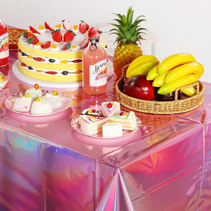 FunnyPars Iridescent Pink Tablecloths - Shiny Disposable Laser Rectangle Covers | 54x108 Inch Party Decorations