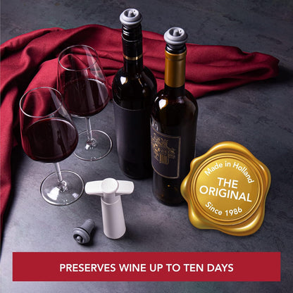 Vacu Vin Wine Saver Pump White with 6 Vacuum Stopper Grey - Airtight Seal for Opened Bottles to Preserve the Freshness Up to 10 Days - Easy to Use Perfect for Every Occasion