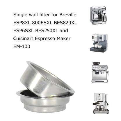 50mm Dual Wall Filter Basket Filter One Cup and BES820XL/205 Two Cup for Breville ESP8XL 800ESXL BES820XL ESP6SXL BES250XL and Cuisinart Espresso Maker EM-100 (2 Pack)