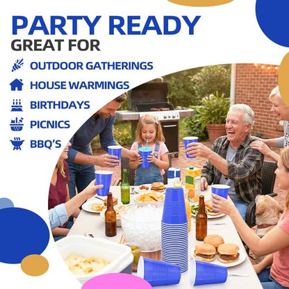 BONSINY Blue Plastic Cups 16 oz, 200 Count Disposable Cups Bulk – Heavy Duty Party Cups for Memorial Day, 4th of July, Graduation, Father’s Day, World Cup, BBQ, Outdoor Gatherings