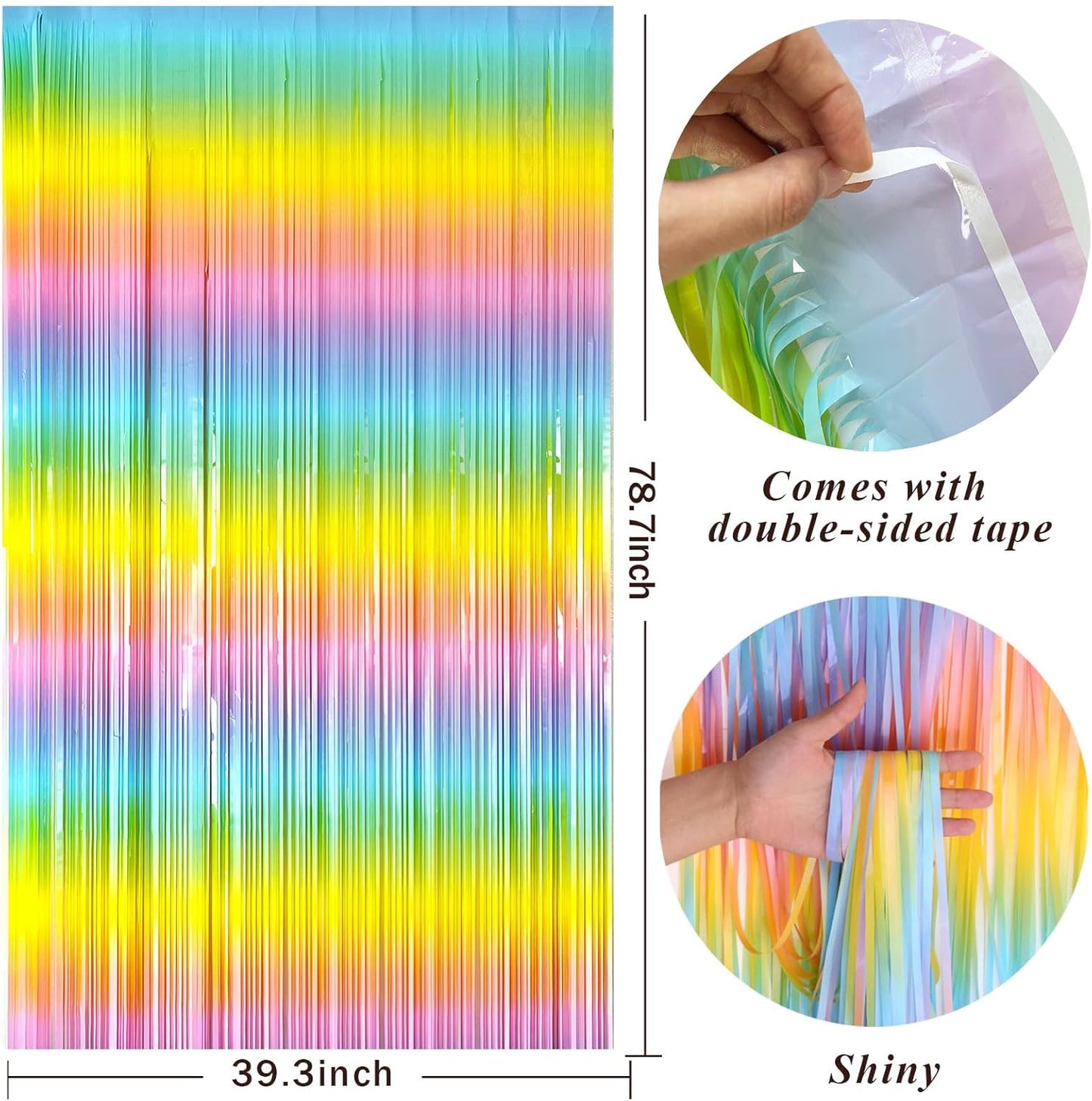Skiennix Pastel Rainbow Foil Fringe Curtain - Vibrant Tinsel Streamers for Birthday & Easter Decor