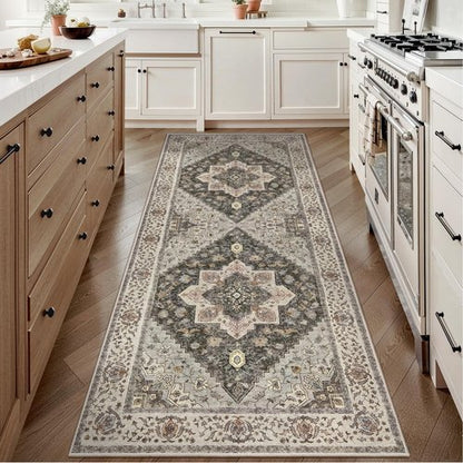 Tangsoo 2x6 Washable Runner Rug for Hallways, Non Slip Vintage Runner, Farmhous Soft Low Pile Long Rug Runner, Print Distressed Grey Carpet Runners for Kitchen Bedroom Entryway Bathroom Living Room