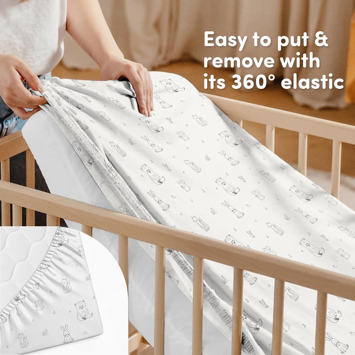 Sweety Fox Cotton Crib Sheets - Soft Jersey Knit Mini Fitted Sheets for Boys & Girls | Woodland Print, 2 Pack