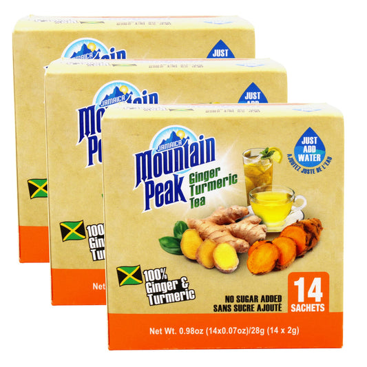 Jamaica Mountain Peak Ginger Turmeric Tea, Unsweetened, 0.7 Oz,14 Count (Pack of 3)