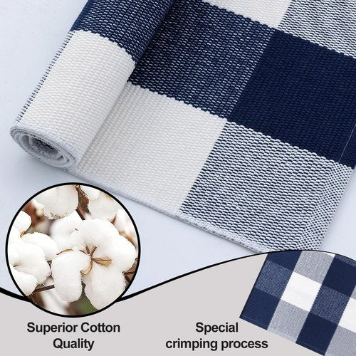 OLANLY Buffalo Plaid Rug 2'4" x 3'7" (27.5" x 43") – Navy and White Cotton Checkered Doormat, Washable Indoor Outdoor Rug for Layered Front Porch, Kitchen, Entryway Decor