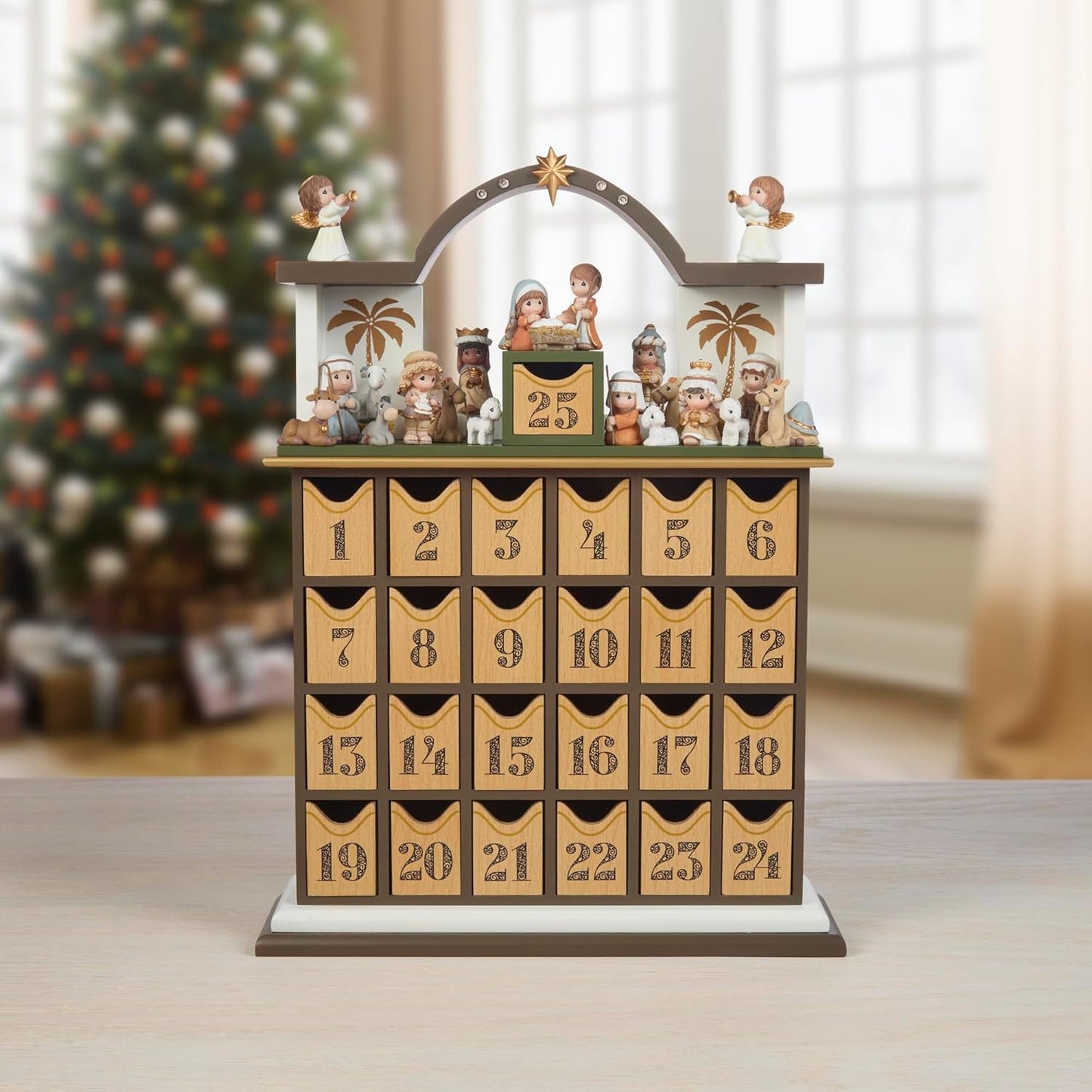 Precious Moments Countdown to Christmas Advent Calendar - Wooden Holiday Set with Storybook & Figurines - 251438