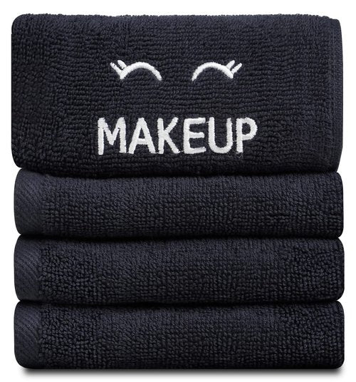 White Classic Bleach Safe Black Makeup Washcloths for Face Cleansing, 6 Pack - Super Soft Luxury Cotton Black Makeup Towels, Highly Absorbent and Quick Dry, All Makeup Remover Cloth | 13 x 13