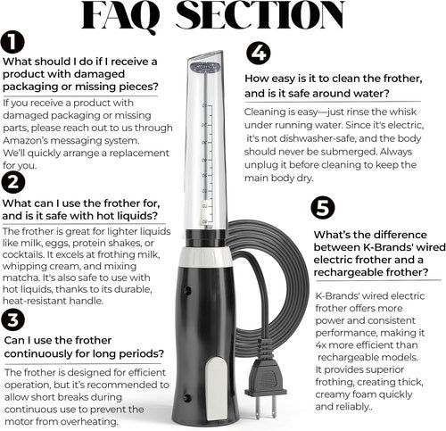 K-Brands Electric Milk Frother - Handheld Whisk for Coffee, Latte & Cappuccino - Powerful Foam Maker