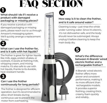 K-Brands Electric Milk Frother - Handheld Whisk for Coffee, Latte & Cappuccino - Powerful Foam Maker