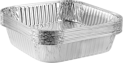 PLASTICPRO Aluminum Foil Baking Pans - 8'' Square Bakeware for Cakes, Breads & More | Pack of 10