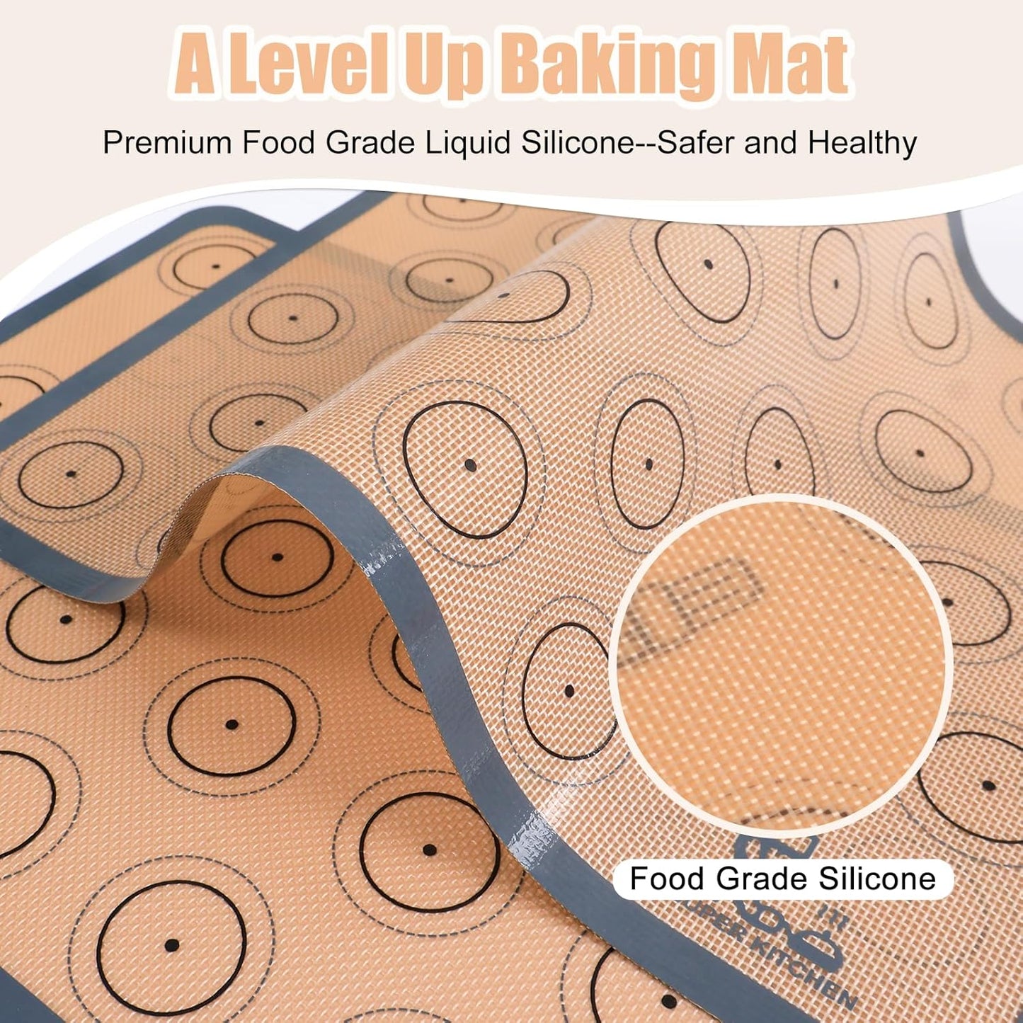 Silicone Baking Mat Macaron - Non-Stick Set of 3 Half & Quarter Sheet Liners | 16.5x11.6, Grey