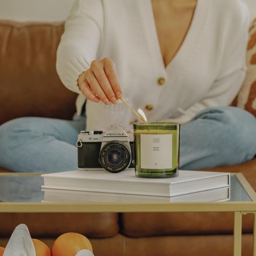 Craft & Kin 12oz Santal Woods Candle for Home | Premium Green Spring Scented Candles for Men | Made with Natural Soy | Gifts for Men and Women | Nature Collection