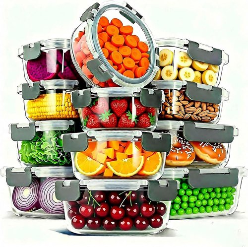 Glass Food Storage Container Set by [Brand Name] - 12 Pack Non-Toxic Borosilicate Meal Prep Containers | Microwave, Oven, Freezer Safe (Gray)