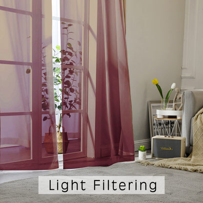 OWENIE Burgundy Red Sheer Curtains 72 Inches Long 2 Panels Set, Transparent Voile Sheer Curtain Rod Pocket Gauze Drapes for Living Room Bedroom Window Sliding Glass Door Treatment, Each 42 x 72 Inch