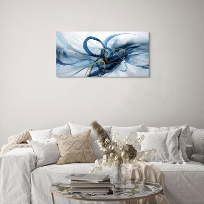 XLSJERST Abstract Wall Art - Large Blue and White Canvas for Modern Minimalist Home Decor | 40x20 Inches