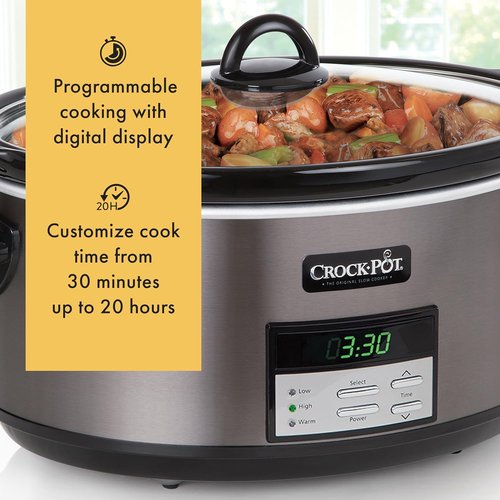Crock-Pot 8-Quart Programmable Slow Cooker - Auto Warm Setting | Black Stainless Steel Finish