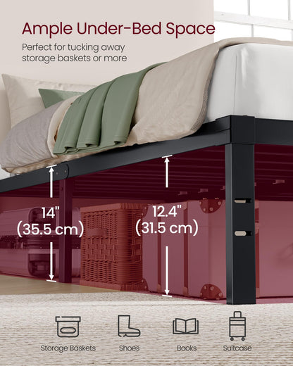 VASAGLE Twin Metal Bed Frame 14 Inches Tall, 550 lb Weight Capacity, No Box Spring Needed, with Under-Bed Storage, Easy Setup, Heavy-Duty Platform Bed, Mattress Retainers, Matte Black URMB653BD02S