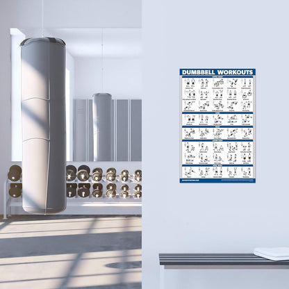 4 Pack - Cable Machine Workout Posters | Laminated 18" x 24" with Dumbbell & Barbell Exercises