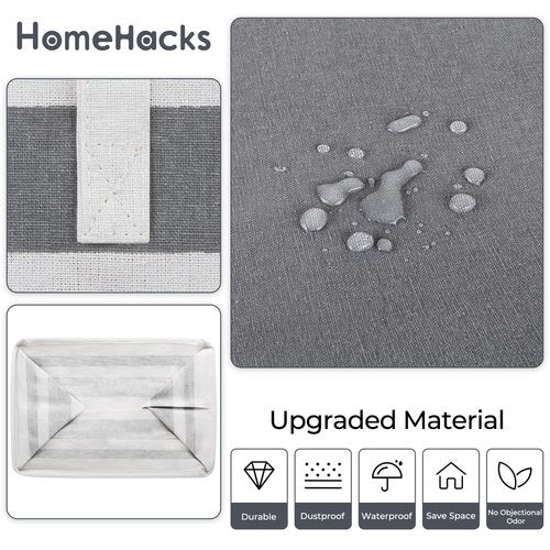 HomeHacks 2 Pack Large Laundry Baskets, Waterproof, Freestanding Laundry Hampers, Collapsible Clothes Hamper with Reinforced Handles in Laundry Room, College Dorm, Bathroom, Bedroom (Grey, 75Lx2)