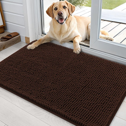 OLANLY Dog Door Mat - Absorbent Non-Slip Washable Chenille Mat for Muddy Paws | 36x24, Brown