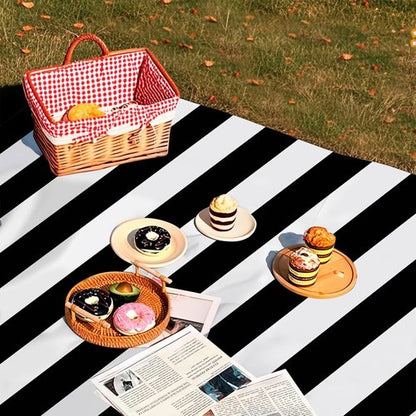 Gingham Tablecloths by [Brand Name] - 3 Pack Waterproof Plastic Covers | 54 x 108 Inch, Black & White Stripe for Parties & Picnics