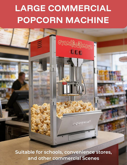 Skiennix Commercial Popcorn Machine - Authentic 16oz Kettle Maker with Warming Deck | 1600W Red
