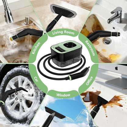 Steam Cleaner, Portable Steamer for Cleaning with 16pcs Accessories, 6-Level Adjustable, 15s Heat-Up, Handheld Steam Cleaner for Home for Tile, Grease, Dirt, Grout, Car Detailing, Green