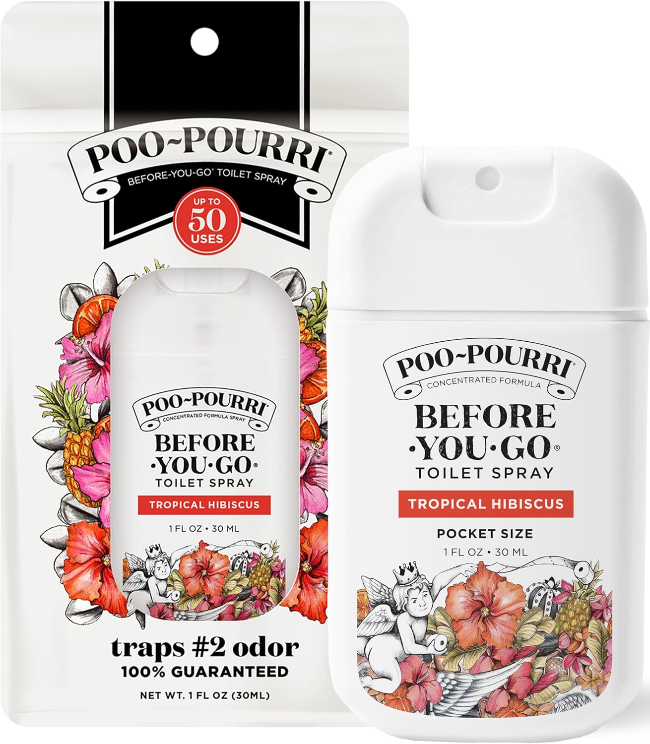 Poo-Pourri Pocket Toilet Spray - Tropical Hibiscus Travel Deodorizer | 1 Fl Oz, Up to 50 Uses, TSA Approved