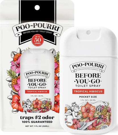 Poo-Pourri Pocket Toilet Spray - Tropical Hibiscus Travel Deodorizer | 1 Fl Oz, Up to 50 Uses, TSA Approved