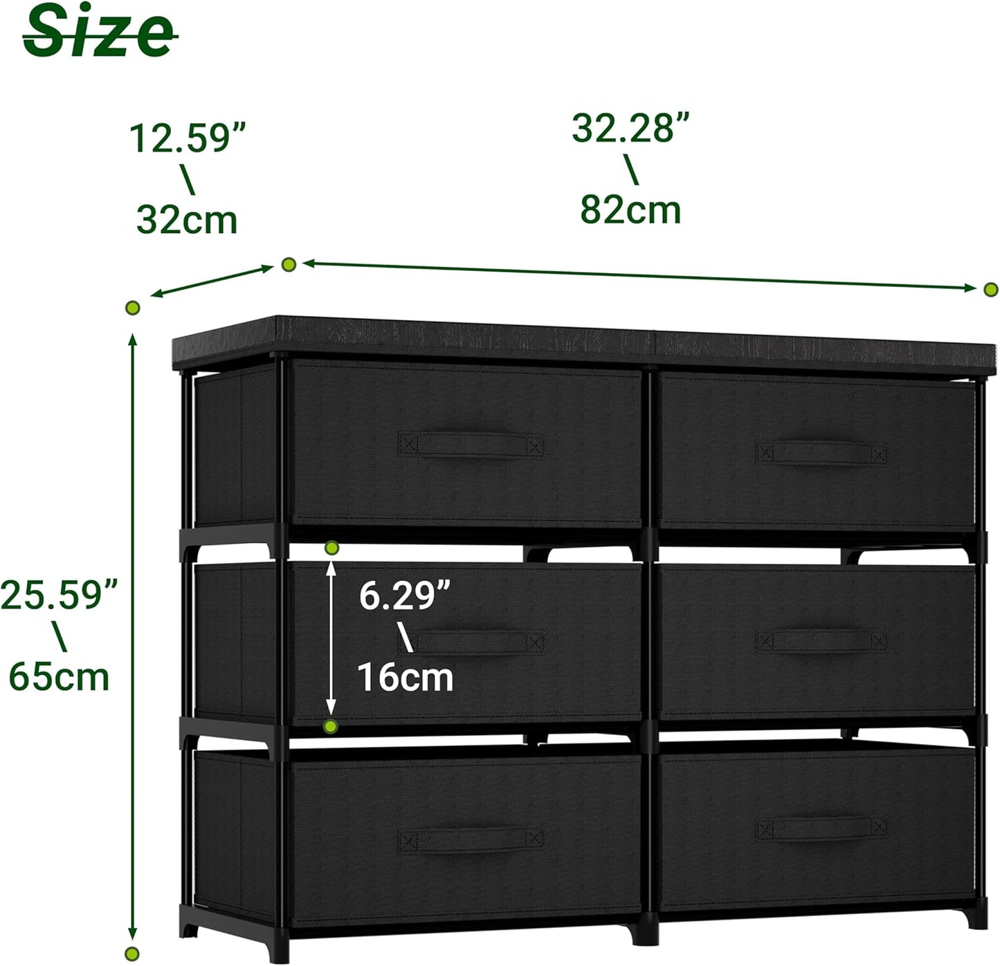 PPN Dresser - 6 Fabric Drawer Storage Cabinet for Living Room & Bedroom Organization - Black
