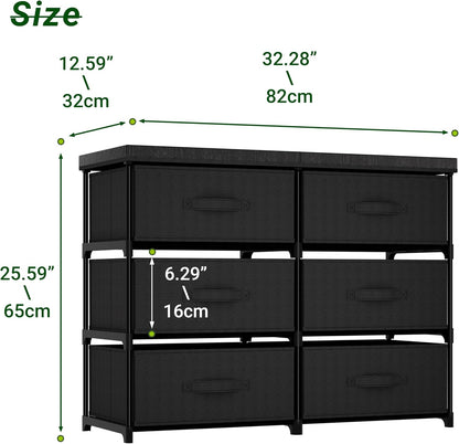 PPN Dresser - 6 Fabric Drawer Storage Cabinet for Living Room & Bedroom Organization - Black